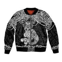 Te Reo Maori Tiki Inspired Art Bomber Jacket LT9 Unisex Black - Polynesian Pride