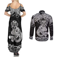 Te Reo Maori Tiki Inspired Art Couples Matching Summer Maxi Dress and Long Sleeve Button Shirt LT9 - Polynesian Pride