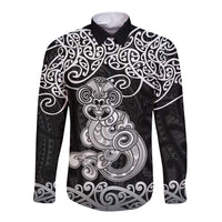 Te Reo Maori Tiki Inspired Art Long Sleeve Button Shirt
