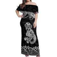 Te Reo Maori Tiki Inspired Art Off Shoulder Maxi Dress LT9 Women Black - Polynesian Pride