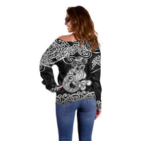 Te Reo Maori Tiki Inspired Art Off Shoulder Sweater