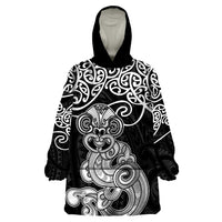 Te Reo Maori Tiki Inspired Art Wearable Blanket Hoodie LT9 One Size Black - Polynesian Pride