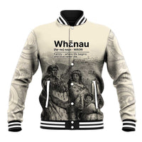 Whanau Maori Language Baseball Jacket Te Reo Maori Inspired Art LT9 Unisex Nude - Polynesian Pride