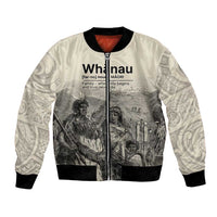 Whanau Maori Language Bomber Jacket Te Reo Maori Inspired Art LT9 Unisex Nude - Polynesian Pride
