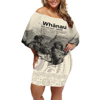 Whanau Maori Language Off Shoulder Short Dress Te Reo Maori Inspired Art LT9 Women Nude - Polynesian Pride