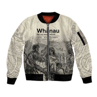 Whanau Maori Language Sleeve Zip Bomber Jacket Te Reo Maori Inspired Art LT9 Unisex Nude - Polynesian Pride