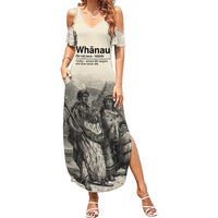 Whanau Maori Language Summer Maxi Dress Te Reo Maori Inspired Art LT9 Women Nude - Polynesian Pride