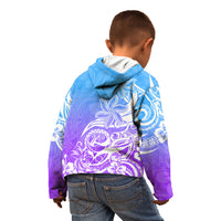 Polynesian Sunset Plumeria Kid Hoodie Pacific Island Tribal Blue Style LT9 - Polynesian Pride
