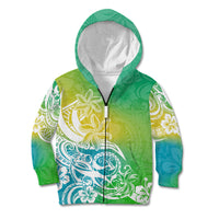 Polynesian Sunset Plumeria Kid Hoodie Pacific Island Tribal Green Style LT9 Zip Hoodie Green - Polynesian Pride