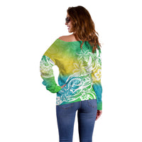 Polynesian Sunset Plumeria Off Shoulder Sweater Pacific Island Tribal Green Style LT9 - Polynesian Pride