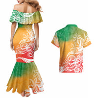 Polynesian Sunset Plumeria Couples Matching Mermaid Dress and Hawaiian Shirt Pacific Island Tribal Reggae Style LT9 - Polynesian Pride