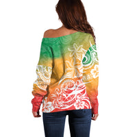 Polynesian Sunset Plumeria Off Shoulder Sweater Pacific Island Tribal Reggae Style LT9 - Polynesian Pride