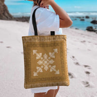 Hawaiian Quilt Block Design Tote Bag Gold Hawaii Culture Motifs - Polynesian Pride