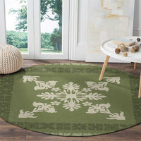 Hawaiian Quilt Block Design Round Carpet Lime Hawaii Culture Motifs - Polynesian Pride