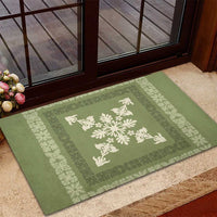 Hawaiian Quilt Block Design Rubber Doormat Lime Hawaii Culture Motifs - Polynesian Pride