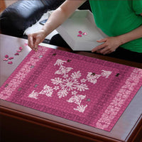 Hawaiian Quilt Block Design Puzzle Pink Hawaii Culture Motifs - Polynesian Pride