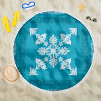 Hawaiian Quilt Block Design Beach Blanket Teal Hawaii Culture Motifs - Polynesian Pride