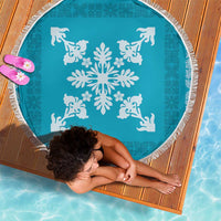 Hawaiian Quilt Block Design Beach Blanket Teal Hawaii Culture Motifs - Polynesian Pride