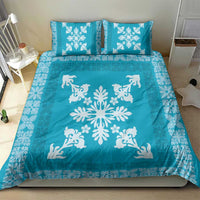 Hawaiian Quilt Block Design Bedding Set Teal Hawaii Culture Motifs - Polynesian Pride