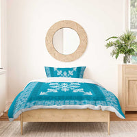 Hawaiian Quilt Block Design Bedding Set Teal Hawaii Culture Motifs - Polynesian Pride