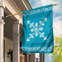 Hawaiian Quilt Block Design Garden Flag Teal Hawaii Culture Motifs - Polynesian Pride