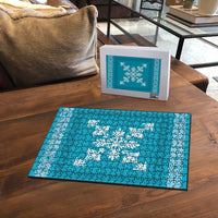 Hawaiian Quilt Block Design Puzzle Teal Hawaii Culture Motifs - Polynesian Pride