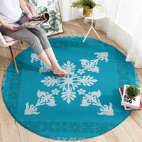 Hawaiian Quilt Block Design Round Carpet Teal Hawaii Culture Motifs - Polynesian Pride