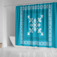 Hawaiian Quilt Block Design Shower Curtain Teal Hawaii Culture Motifs - Polynesian Pride