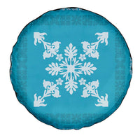 Hawaiian Quilt Block Design Spare Tire Cover Teal Hawaii Culture Motifs - Polynesian Pride