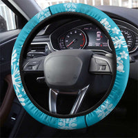 Hawaiian Quilt Block Design Steering Wheel Cover Teal Hawaii Culture Motifs - Polynesian Pride