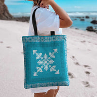Hawaiian Quilt Block Design Tote Bag Teal Hawaii Culture Motifs - Polynesian Pride