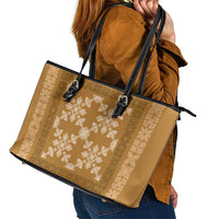 Hawaiian Quilt Pattern Leather Tote Bag Gold Hawaii Culture Tropical - Polynesian Pride