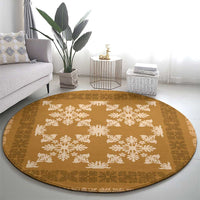 Hawaiian Quilt Pattern Round Carpet Gold Hawaii Culture Tropical - Polynesian Pride