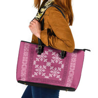 Hawaiian Quilt Pattern Leather Tote Bag Pink Hawaii Culture Tropical - Polynesian Pride