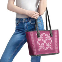 Hawaiian Quilt Pattern Leather Tote Bag Pink Hawaii Culture Tropical - Polynesian Pride
