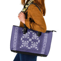 Hawaiian Quilt Pattern Leather Tote Bag Purple Hawaii Culture Tropical - Polynesian Pride