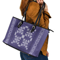 Hawaiian Quilt Pattern Leather Tote Bag Purple Hawaii Culture Tropical - Polynesian Pride