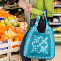 Hawaiian Quilt Pattern Grocery Bag Teal Hawaii Culture Tropical - Polynesian Pride