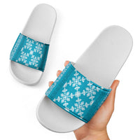 Hawaiian Quilt Pattern Slide Sandals Teal Hawaii Culture Tropical - Polynesian Pride