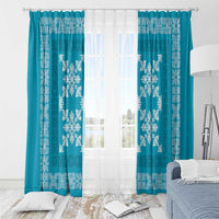 Hawaiian Quilt Pattern Window Curtain Teal Hawaii Culture Tropical - Polynesian Pride