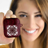 Palm Leaf Quilt Pattern AirPods Case Hawaii Culture Floral LT9 Oxblood - Polynesian Pride