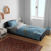 Blue Tropical Floral Palaka Bedding Set Hawaiian Quilt Pattern - Polynesian Pride