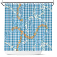 Blue Tropical Floral Palaka Shower Curtain Hawaiian Quilt Pattern - Polynesian Pride