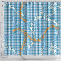 Blue Tropical Floral Palaka Shower Curtain Hawaiian Quilt Pattern - Polynesian Pride