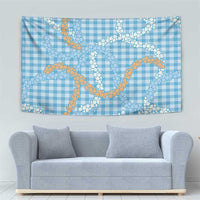 Blue Tropical Floral Palaka Tapestry Hawaiian Quilt Pattern - Polynesian Pride