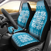 Blue Ulu Palaka Quilt Pattern Car Seat Cover Hawaii Culture Breadfruit - Polynesian Pride