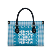 Blue Ulu Palaka Quilt Pattern Leather Bag Hawaii Culture Breadfruit - Polynesian Pride