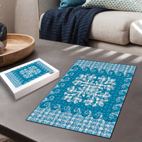 Blue Ulu Palaka Quilt Pattern Puzzle Hawaii Culture Breadfruit - Polynesian Pride