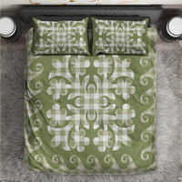 Green Ulu Palaka Quilt Pattern Bedding Set Hawaii Culture Breadfruit - Polynesian Pride
