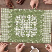 Green Ulu Palaka Quilt Pattern Puzzle Hawaii Culture Breadfruit - Polynesian Pride